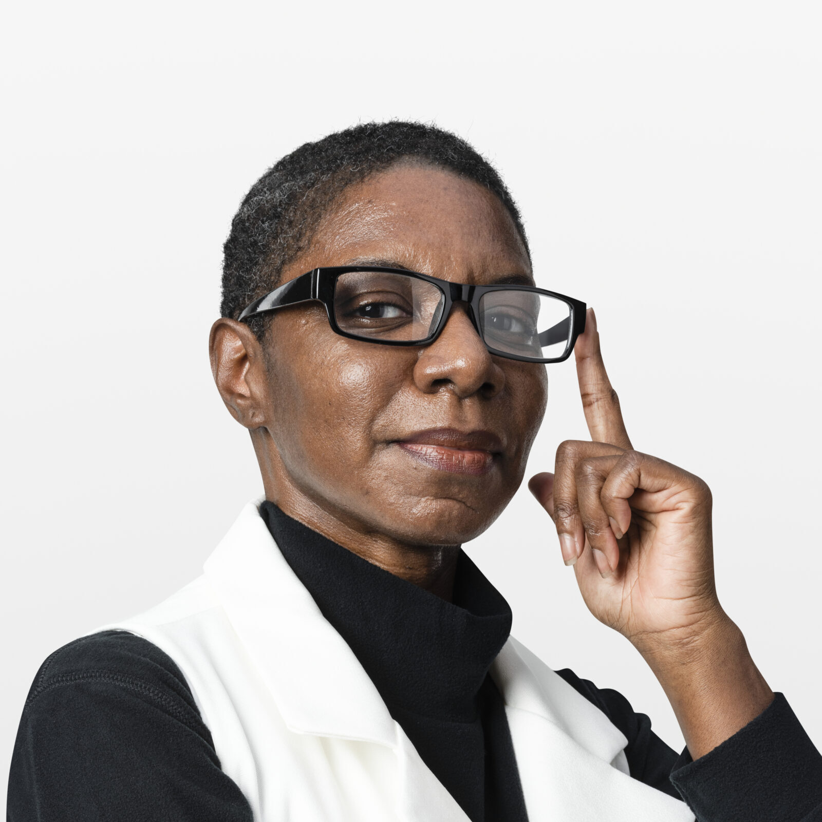 African American woman in beige suit portrait
